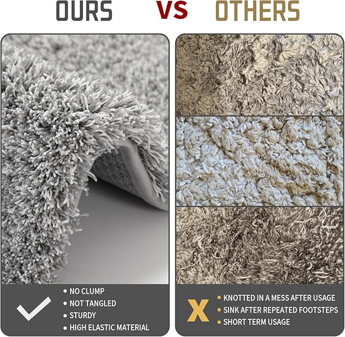 Yimobra Bathroom Rugs Non Slip Washable, Ultra Soft and Water Absorbent Bath Mats, Plush Fluffy Shower Mat Outside, Microfiber Thick Matts for Bathroom Floor/Sink, 24x17, Light Gray and White