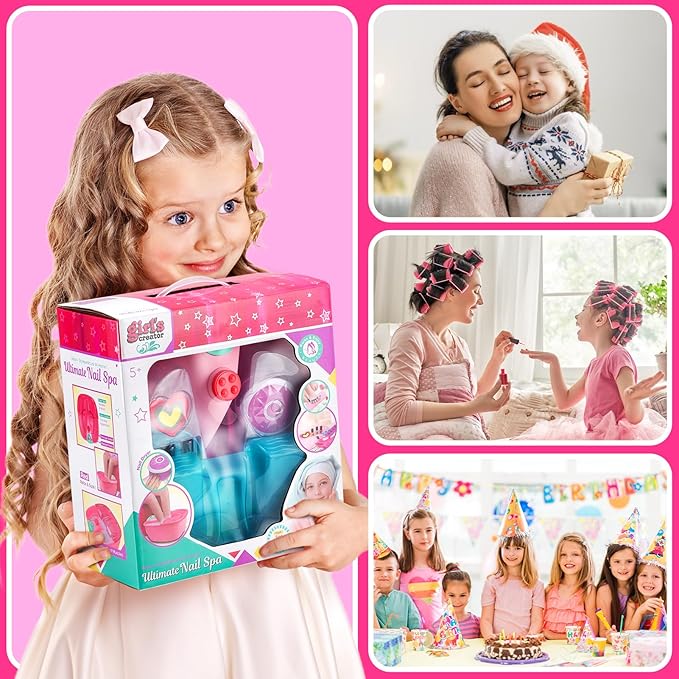 Kids Spa Day Kit with Foot Spa, Nail Dryer & Bath Bombs - Music Foot Soak Tub & Nail Polish Set for Girls Aged 6-12 - Perfect for Christmas or Birthday Gifts