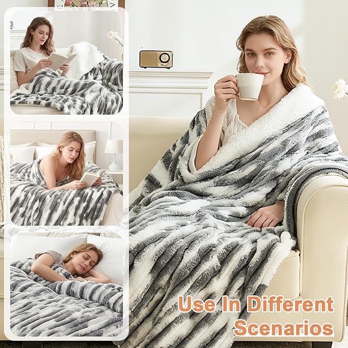 Heated Blanket Twin - 62"x84" Fast Heating Bed Electric Blankets with 6 Heating Levels & 10 Hours Auto Off, Soft Ribbed Faux Fur Sherpa, Over-Heated Protection ETL, Dark Gray