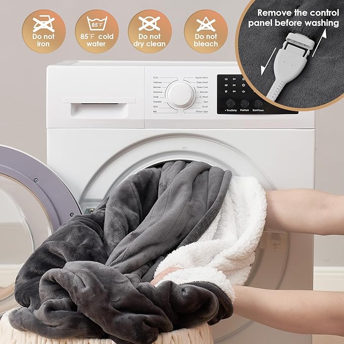 EHEYCIGA Heated Blanket Electric Blanket Full Size - Heating Blanket with 9 Heating Levels & 10 Hours Auto Off, Soft Cozy Sherpa Washable Blanket with Fast Heating, 72 x 84 Inches