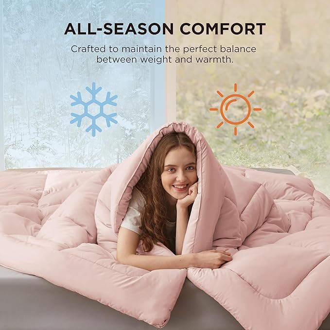 Bedsure Comforter Duvet Insert - Quilted Comforters Full Size, All Season Duvet, GentleSoft Down Alternative Bedding, with 8 Tabs, Gifts for Women/Men, Pink, Full 86 x 82 Inches