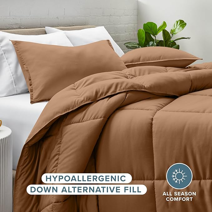 Bare Home Comforter Set - King/California King Size - Ultra-Soft - Goose Down Alternative - Premium 1800 Series - All Season Warmth (King/Cal King, Caramel)