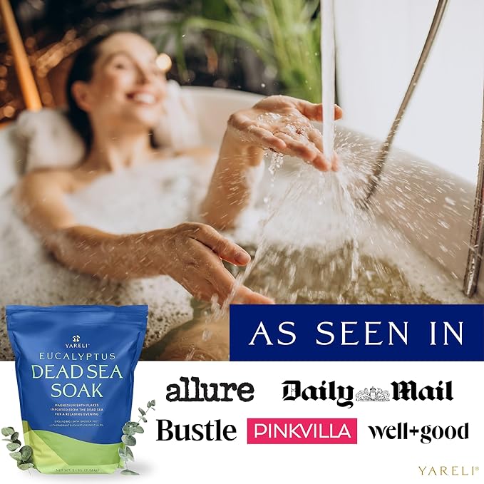 Yareli Magnesium Flakes, 5lb Eucalyptus, Dead Sea Bath and Foot Soak, Alternative to Epsom Salt with Over 250,000mg of Magnesium Chloride Per Bag