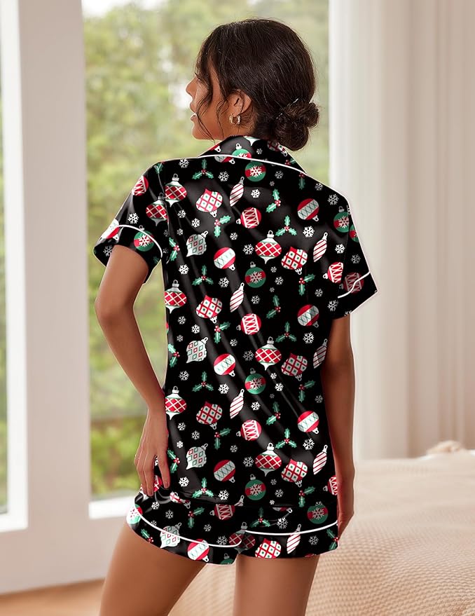 Ekouaer Pajamas for Women Set Silk Satin Pjs Shorts Sleepwear 2 Piece Loungewear S-XXL