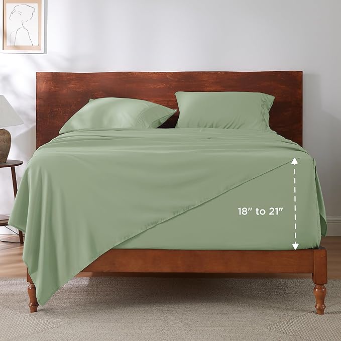 Bedsure Deep Pocket King Sheet Set - Fits Mattresses Up to 21 Inches Thick - 4 Piece GentleSoft Bed Sheets, Moisture Wicking, Soft & Cooling Bedsheet & Pillowcases, Easy & Secure Fit, Sage Green