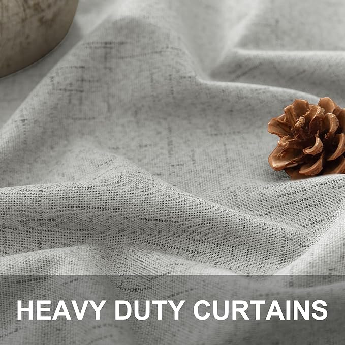 102 Inch Long Curtains Blackout Linen Cotton Textured Black Out Curtains Energy Saving Curtain for Kids Bedroom Living Room Farmhouse Boho Rustic Drapes 102 Length 2 Panel Sets Light Grey Pale Gray