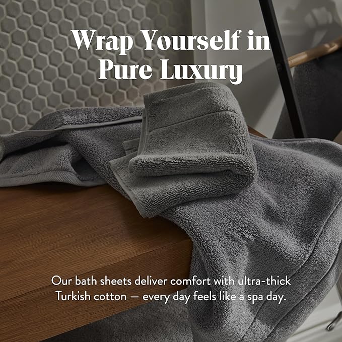 Brooklinen Super-Plush Turkish Cotton Bath Sheets Set of 2 Cotton, 820 GSM, Highly Absorbent, Machine Washable, Perfect for Home & Bathroom (40" x 65"Smoke Gray)