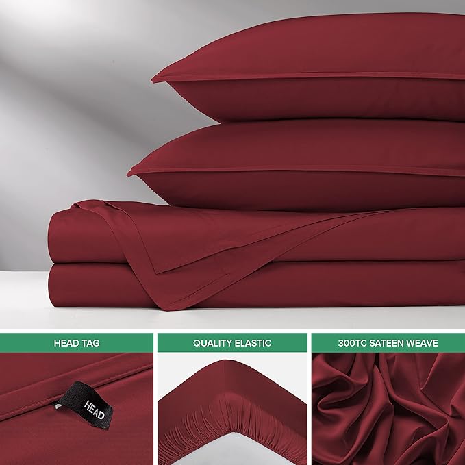 Queen Sheets by Pure Bamboo, Genuine 100% Organic Viscose Derived from Bamboo Bed Sheet Set, Luxuriously Soft & Cooling, Double Stitching, Lifetime Quality Promise (Queen, Merlot)