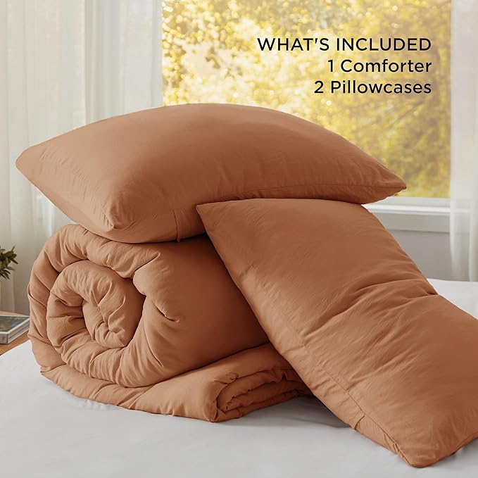 Bedsure King Size Comforter Set, Pumpkin Soft Prewashed Bedding for All Seasons, 3 Pieces GentleSoft™ Warm Down Alternative Bed Set, 1 Lightweight Comforter (104"x90") and 2 Pillowcases (20"x36")