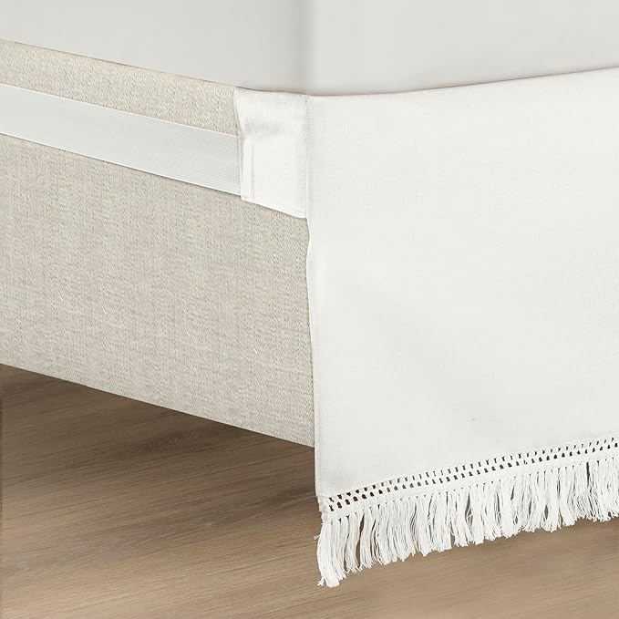 Lush Decor Boho Fringe 15-Inch Tailored Drop Easy Fit Bedskirt, King, Pure White