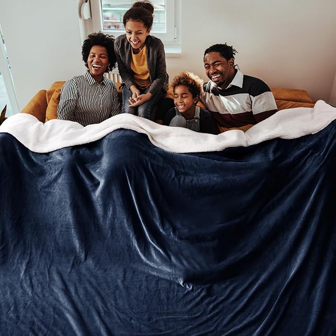 Bedsure GentleSoft Sherpa Fleece Oversized Cal King Blankets for Bed - Thick and Warm Throw for Women and Men, Soft Fuzzy Plush Large Blanket for Winter, Navy, 112x98 Inches