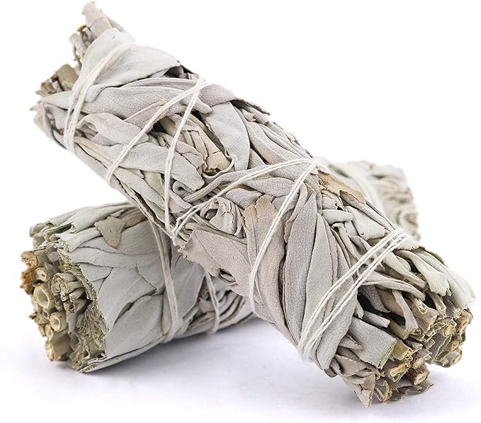 ANCIENT VEDA 4 Inch White Sage Smudge Sticks Bulk With Starter Guide (3 Pack) Smudging Sticks Bulk Sage for Cleansing House | White Sage for Smudging and Negative Energy Yoga | California Sage Bundles