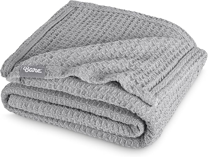 Bare Home Light Grey Waffle Blanket, 108Wx90L, 100% Cotton, Soft & Breathable Throw for All Seasons, Lightweight Blanket, Perfect for Layering Bed, Sofa & Couch (King/Cal King, Light Grey)