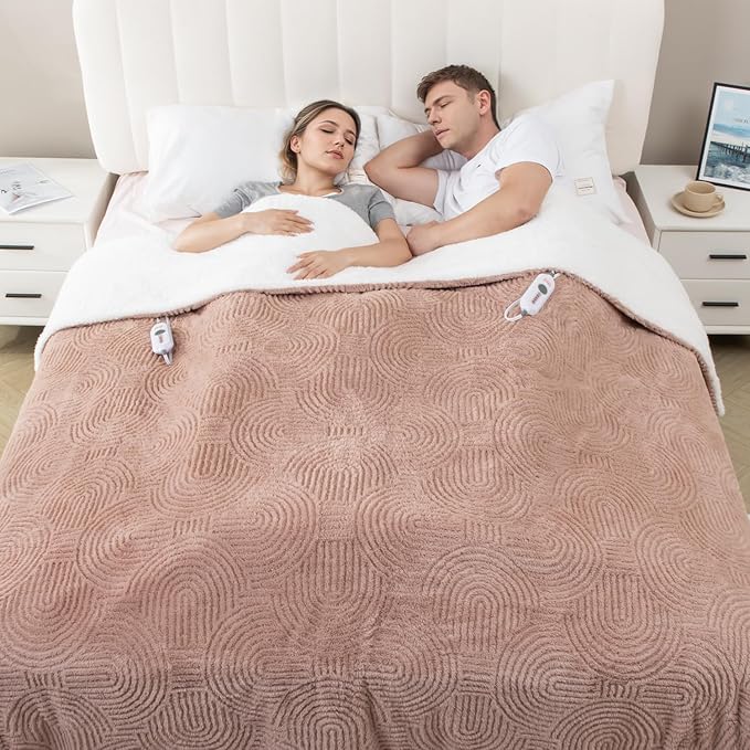 Heated Blanket King Size - 100"x90" Cozy Soft Jacquard Heating Blanket with 4 Heat Levels & 10 Hours Auto-Off, Jacquard Fleece, Overheating Protection, Warm Gifts, Brown