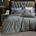 MooMee Duvet Cover Set 100% Extra Long Staple Cotton 600 Thread Count Silky Sateen Smooth Luxury Soft Breathable Durable Hotel Quality Bedding, 3 Pieces (Dark Gray, Super Queen 90"x98")
