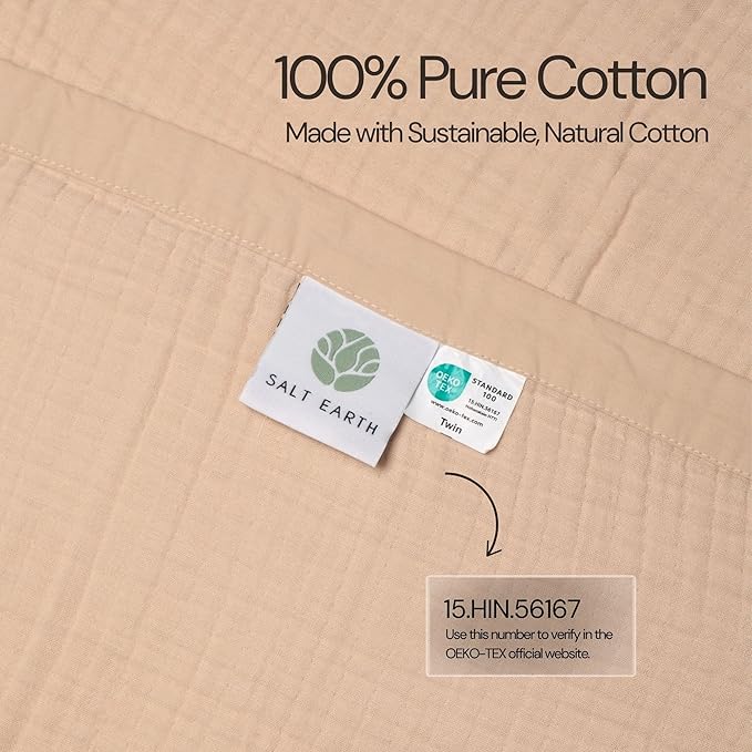 Salt Earth 100% Cotton Muslin Throw Blanket Gauze Blanket 55"X75" Twin, 4 Layered for Couch, Bed, Living Room, Home, Lightweight & All Season Blankets & Throws, Easy wash, Skin Friendly (Parchment)