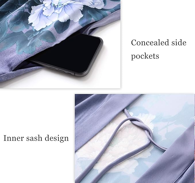 PRODESIGN Kimono Robe for Women - Long Satin Sleepwear Silky Kimono Cover-Up Nightgown Japanese Bathrobe Loungewear Blouse