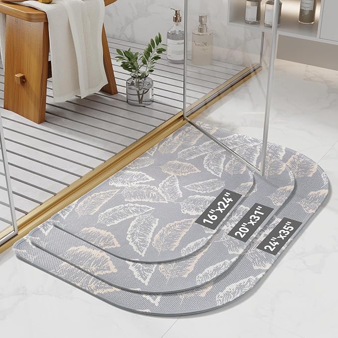 Half Circle Bath Mat,Thin Bathroom Rugs Fit Under Door Quick Dry Non Slip Washable Bathroom Mat with Rubber Backing,Absorbent Woven Half Round Shower Rug
