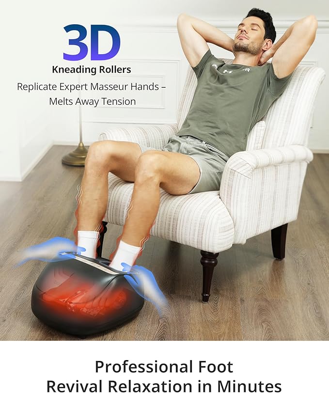 Foot Massager with 2 Level Heat, 3 Level Air Compression & Vibration, Deep Kneading Shiatsu, Remote Control & Timer for Pain Relief, Neuropathy, Plantar Fasciitis, Comfort for Long Stand & Fitness