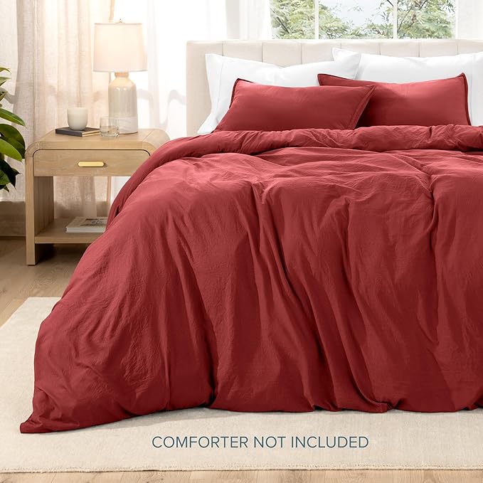 Bare Home Microfiber Duvet Cover Set - Ultra Soft Washed Microfiber - Full Size - Linen-Like Look - Easy Care - Breathable Fabric - Our Softest Duvet Cover Set (Full, Rosewood)