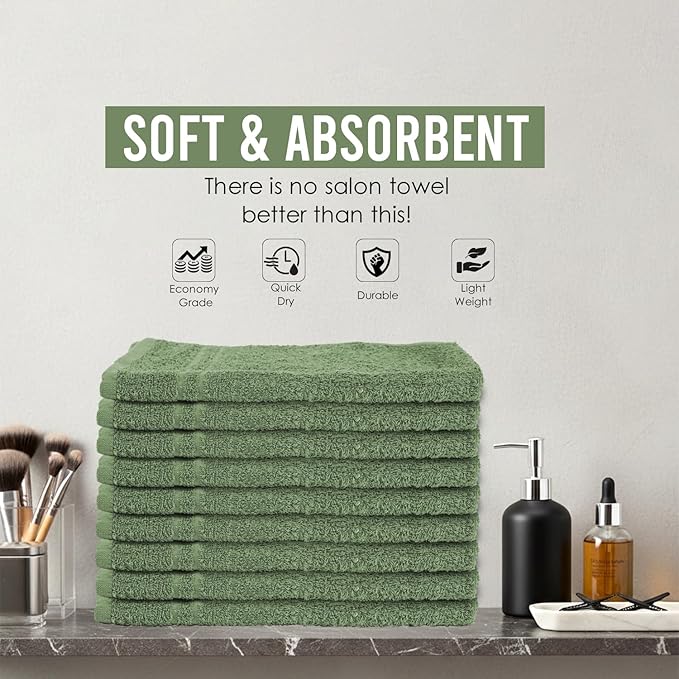 24 Pack Green Hand Towel 100% Cotton Spa Towel – 16x26 inches Highly Absorbable Facial Towels Gym, Hair Towel and Face Towel Bulk Small Towels (Not Bleach Proof)