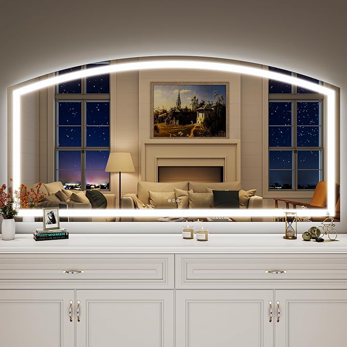 Hasipu 72x36 Inch LED Bathroom Mirror Arch Vanity Mirror with Lights Frontlit Smart Touch Sensor Dimmable 3 Colors Temperature Shatterproof Wall-Mounted Vanity Mirror Metal Frame