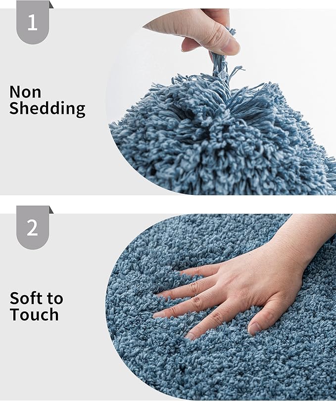 Blue Toilet Rug 22x24 Non Slip Fluffy Toilet Floor Mat U Shaped Washable Bathroom Contour Rug for Toilet Absorbent Thick Toilet Carpet
