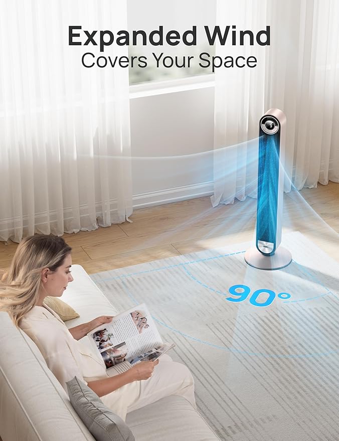 Dreo Tower Fan for Bedroom, 90° Oscillating Standing Fan with 28ft/s Velocity, 25dB Quiet for Sleep, DC Motor, 9 Speeds, 4 Modes, 12H Timer, Voice & APP & Remote Control, 42" Cruiser Pro T2 S