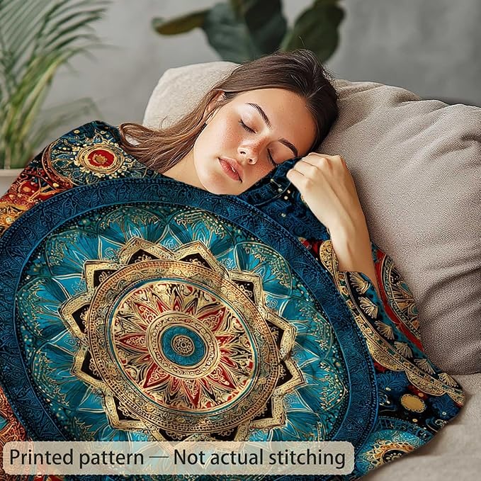 Bohemian Mandala 60"x80" Throw Blanket for Sofa & Bed | Artistic Home Decor, Machine - Washable | Stylish Gift for All Ages