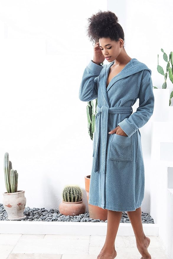 SEYANTE Organic Turkish Cotton Terry Hooded Kimono Bathrobe, Robe for Women