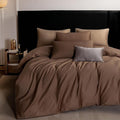 MooMee Duvet Cover Set 100% Extra Long Staple Cotton 600 Thread Count Silky Sateen Smooth Luxury Soft Breathable Durable Hotel Quality Bedding, 3 Pieces (Chocolate Brown, Oversized Queen 98"x98")