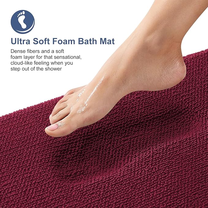 OLANLY Thick Memory Foam Bath Mat Rug 44x24, Extra Soft Absorbent Bathroom Rug, Quick Dry Bath Mats, Non-Slip, Machine Washable Carpet for Bathroom, Tub and Shower, Home Decor Accessories, Burgundy