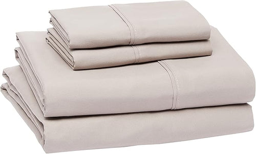 Amazon Basics Lightweight Super Soft Easy Care Wrinkle Free Breathable Microfiber 4 Piece Bed Sheet Set with 14-Inch Deep Pockets, King, Taupe, Solid