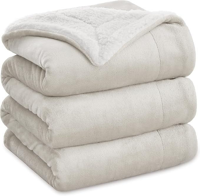 Bedsure GentleSoft Sherpa Fleece Blankets King Size for Bed - Thick and Warm Throw for Women and Men, Soft Fuzzy Plush King Blanket for Winter, Linen, 108x90 Inches