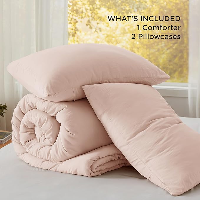 Bedsure California King Comforter Set, Light Pink Soft Prewashed Bedding for All Seasons, 3 Pieces GentleSoft™ Down Alternative Bed Set, 1 Lightweight Comforter (104"x96") and 2 Pillowcases (20"x36")