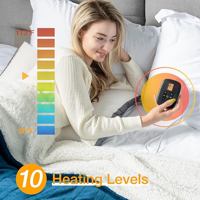 WOOMER Heated Blanket King Size,Durable Flannel and Soft Sherpa,Dual Control,84” × 90” Electric Blanket, 10 Heat Levels&0.5-12h auto-Off, Overheat Protection,Energy Efficient