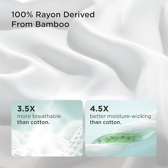 Bedsure White Pillow Cases Set of 2, Cooling Pillow Cases Queen, Rayon Derived from Bamboo Queen Pillowcases, Breathable & Silky Soft Cool Bedding Pillow Covers with Envelope Closure, 20x30 Inches