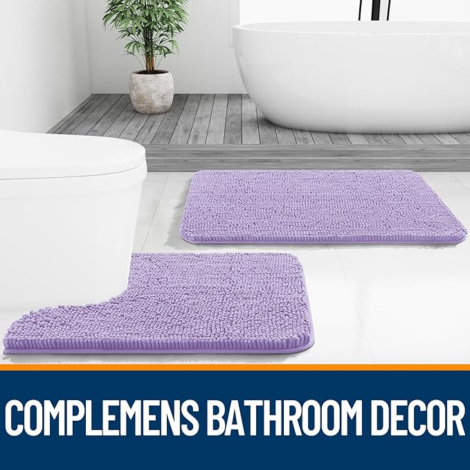 OLANLY Bathroom Rugs 59x20, Extra Soft Absorbent Chenille Bath Rugs, Rubber Backing Quick Dry, Machine Washable Bath Mats for Bathroom Floor, Tub and Shower, Home Decor Accessories, Lavender