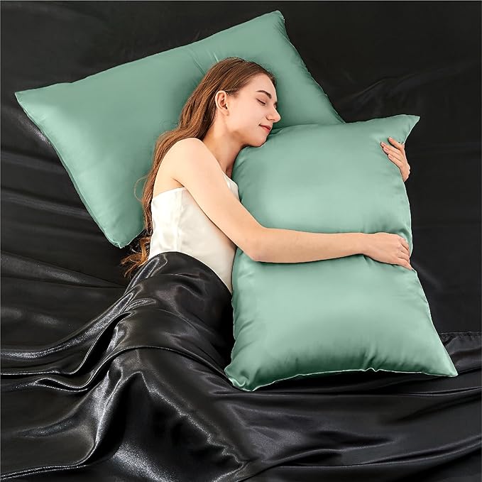 INFIIXSO Mulberry Silk Pillow Cases King Size Set of 2, Silk Pillowcase with Hidden Zipper 20"x36", Extraordinary Smooth and Soft Pillow Case for Hair and Skin(Mint Green, 2 Pack)