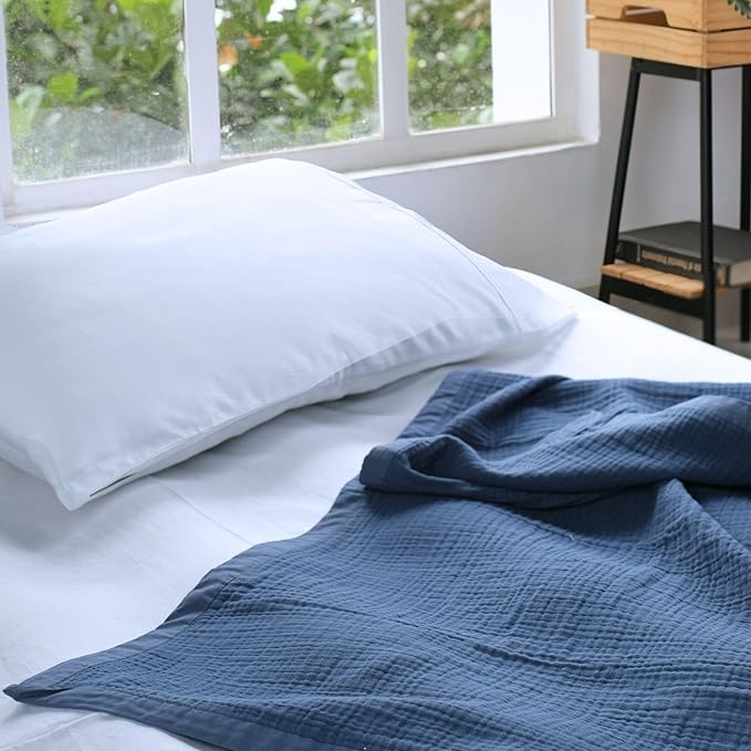 Salt Earth 100% Cotton Muslin Throw Blanket Gauze Blanket 55"X75" Twin, 4 Layered for Couch, Bed, Living Room, Home, Lightweight & All Season Blankets & Throws, Easy wash, Skin Friendly (Navy Blue)