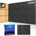 【10 Pack】 Acoustic Panels Self-Adhesive (0.4" Thick | 0.8lb/ft³ Medium Density) - 12x12 Soundproof Foam Tiles for Home Office/Wall Sound Absorption, Noise Reduction Panels Studio Use - Black
