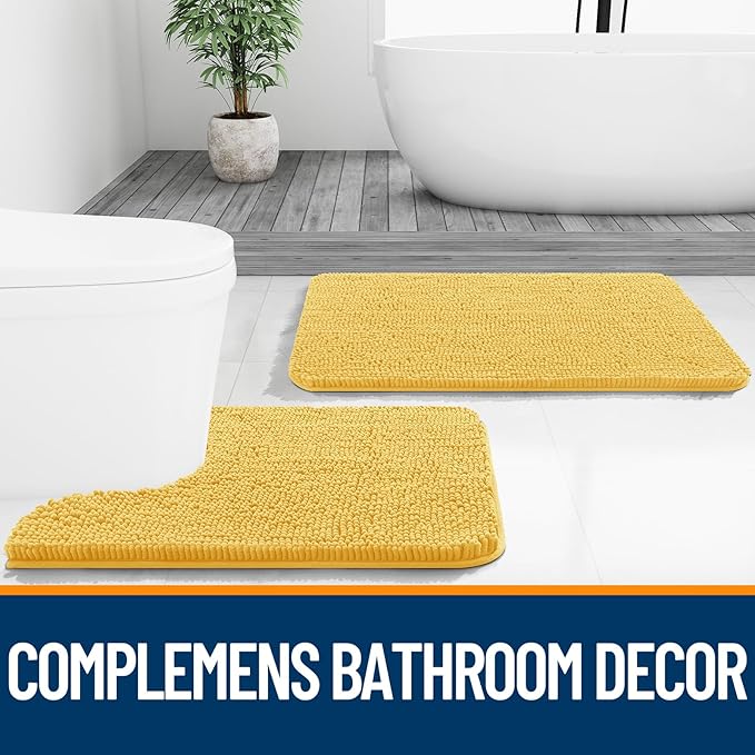 OLANLY Bathroom Rugs 47x24, Extra Soft Absorbent Chenille Bath Rugs, Rubber Backing Quick Dry, Machine Washable Bath Mats for Bathroom Floor, Tub and Shower, Home Decor Accessories, Yellow