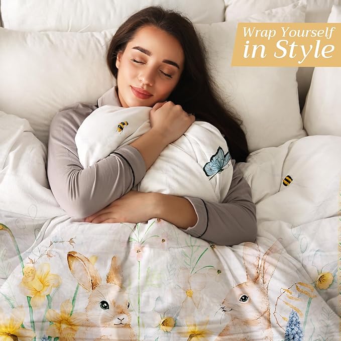Maison d' Hermine Throw Blanket Lightweight and Breathable Cotton Easter Throw Blanket for Couch Bed Sofa Girls Boys Women Men Gifts Travel Living Room Bedding (50"x60", Easter Dew)