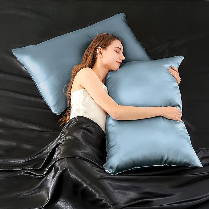 INFIIXSO Mulberry Silk Pillowcase for Hair and Skin, Silk Pillow Cases King Size with Hidden Zipper 20x40 Inches, Extraordinary Smooth and Soft Cooling Pillow Cases for Hot Sleepers(Airy blue, 1 Pack)