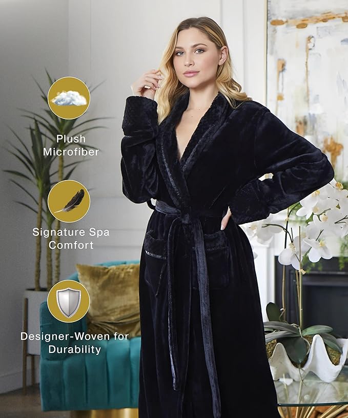 Lotus Linen Plush Robes for Women - Soft Bathrobe, Custom Monogram, Warm Fleece Robe with Pockets