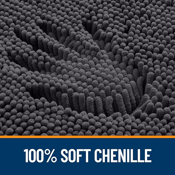 OLANLY Bathroom Rugs 47x32, Extra Soft Absorbent Chenille Bath Rugs, Rubber Backing Quick Dry, Machine Washable Bath Mats for Bathroom Floor, Tub and Shower, Home Decor Accessories, Dark Grey