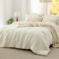 Bedsure California King Size Comforter Set, Ivory Soft Prewashed Bedding for All Seasons, 3 Pieces GentleSoft™ Down Alternative Bed Set, 1 Lightweight Comforter (104"x96") and 2 Pillowcases (20"x36")