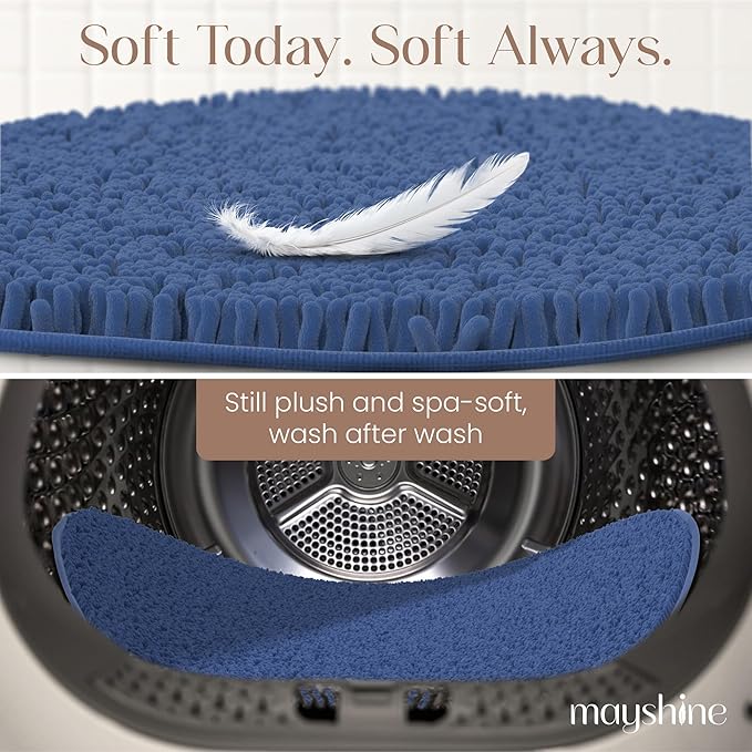 MAYSHINE Round Area Rug Set for Bathroom | Soft Plush Chenille Bath Mat, Water Absorbent Non-Slip Bathroom Rug | Washable Shag Carpet for Shower, Bedroom, or Home Décor | 36"x36" (Round) | Dark Blue