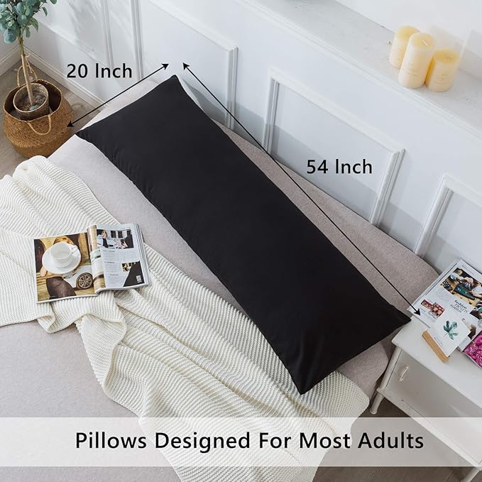 ELNIDO QUEEN Body Pillow with Pillowcase - Soft Long Bed Pillow for Adults - Breathable Full Body Pillow Insert for Sleeping, 20x54inches, Black