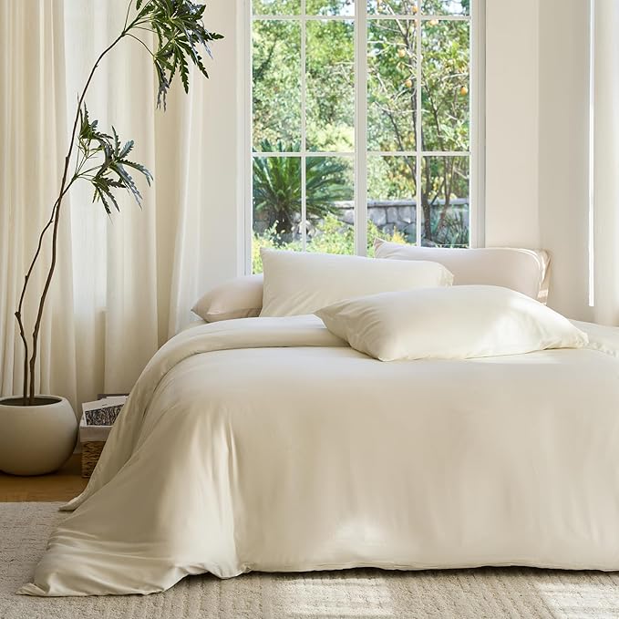 DOZ Duvet Cover Set, 100% Viscose derived from Bamboo, Organically Grown, Buttery Soft, Cooling Duvet Covers, High GSM, 1 Duvet Cover and 1 Pillowcase, 70"x90" (Ivory, Twin/Twin XL)